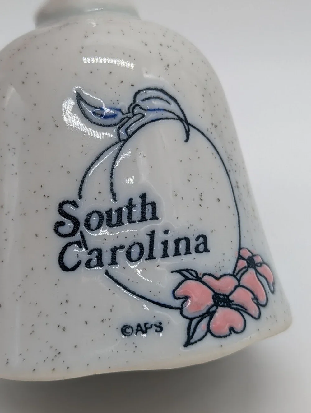 South Carolina Speckled Grey Pink Floral Peach Outline Ceramic Souvenir Bell